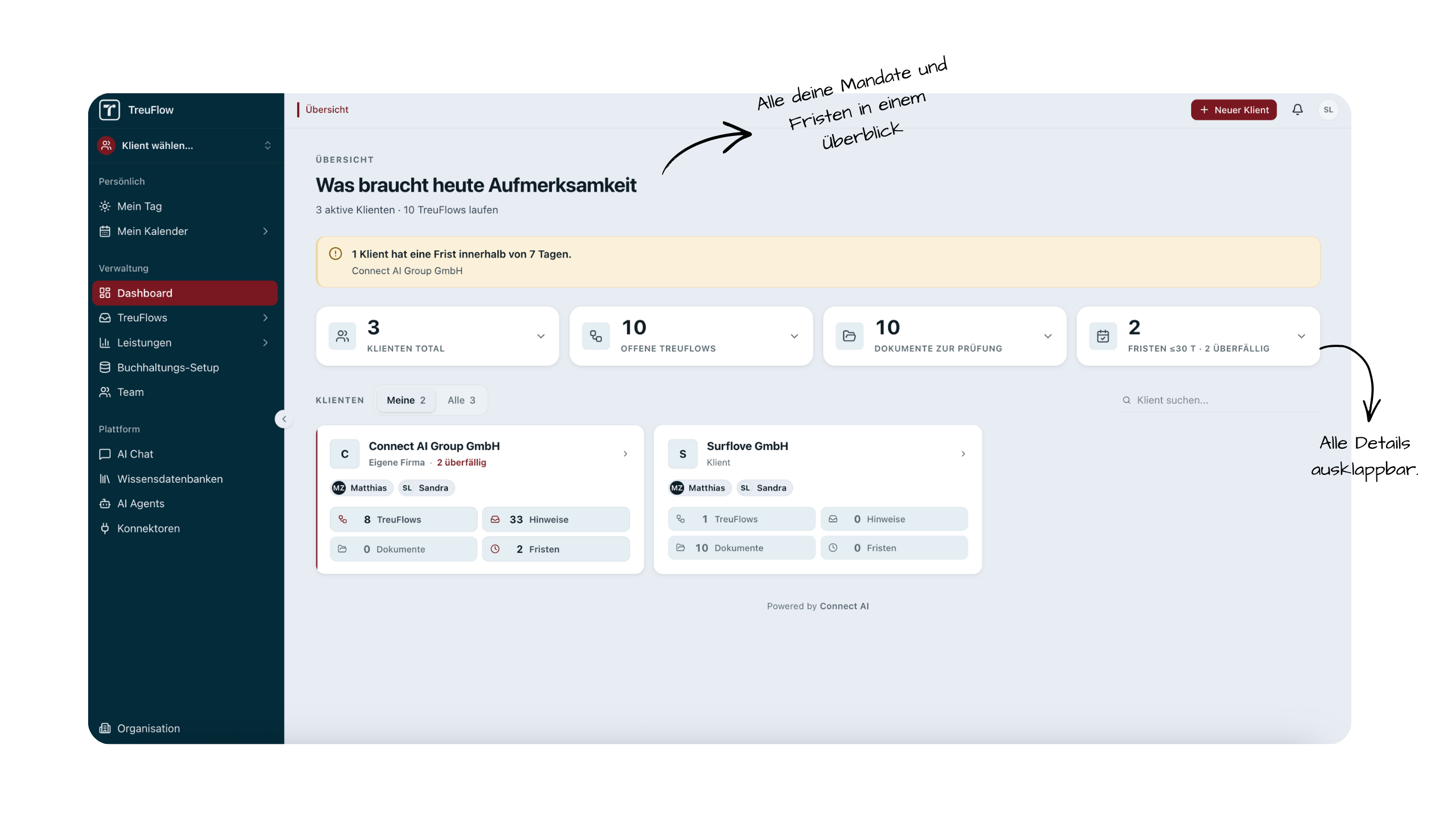 TreuFlow Bank-Abgleich: Bankbewegungen und Belege zusammenführen