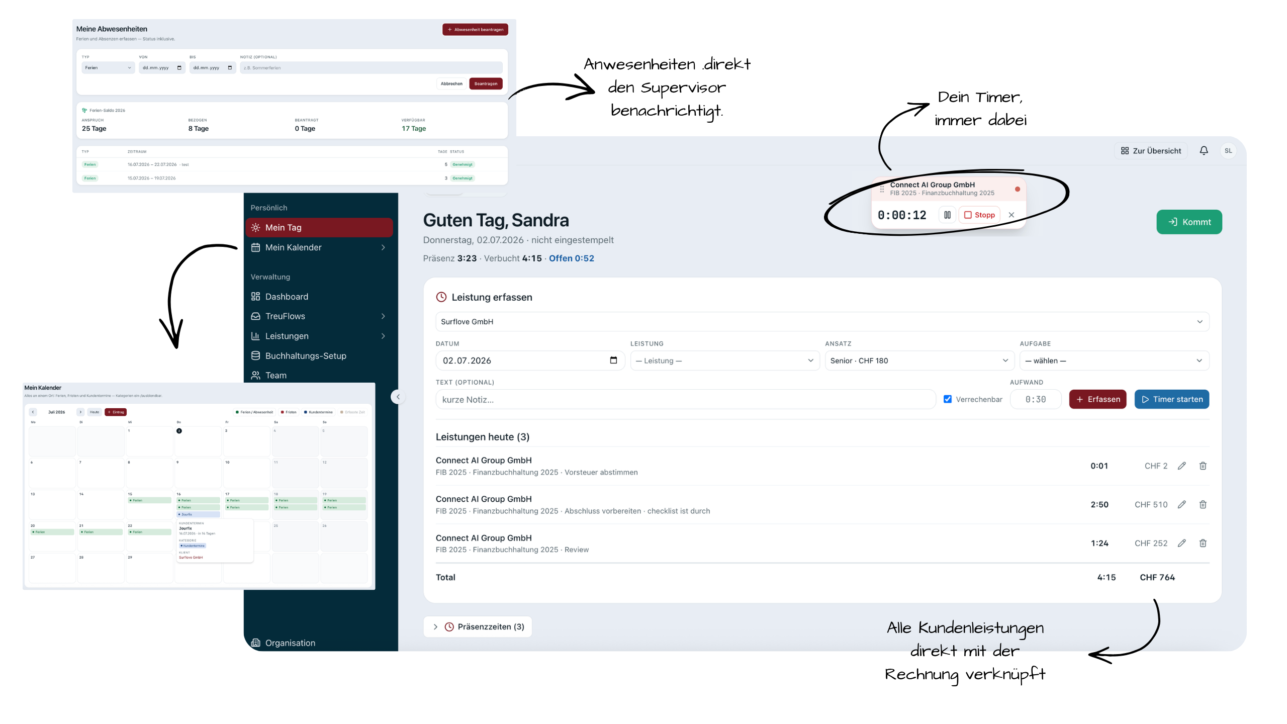 TreuFlow Zeiterfassung: Timer direkt am Mandat